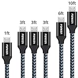Micro USB Cable, FONKEN USB to Micro USB Cable [6-Pack, 1FT 3.3FTx3 6.6FT 10FT] Nylon Braided USB 2.0 Fast Data Sync & Charging Cord for Compatible Samsung, Kindle, HTC, LG, Sony, Nexus, Nokia (Black)