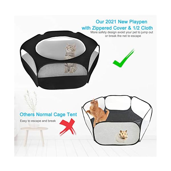XIRGS-Small-Animal-Playpen-Waterproof-Small-Pet-Cage-Tent-Portable-Outdoor-Exercise-Yard-Fence-with-Top-Cover-Anti-Escape-Yard-Fence-for-HamsterKittenCatRabbitsBunnyGuinea-PigPuppyChinchillas XIRGS Small Animal Playpen, Waterproof Small Pet Cage Tent Portable Outdoor Exercise Yard Fence with Top Cover Anti…