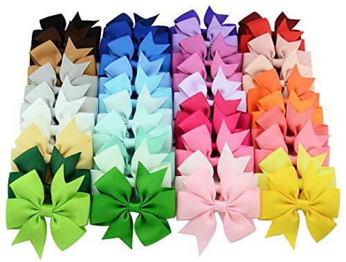 Qandsweet Girls Hair Bow Clips, Barrettes Multicolor, 3 Inch, 40 Count
