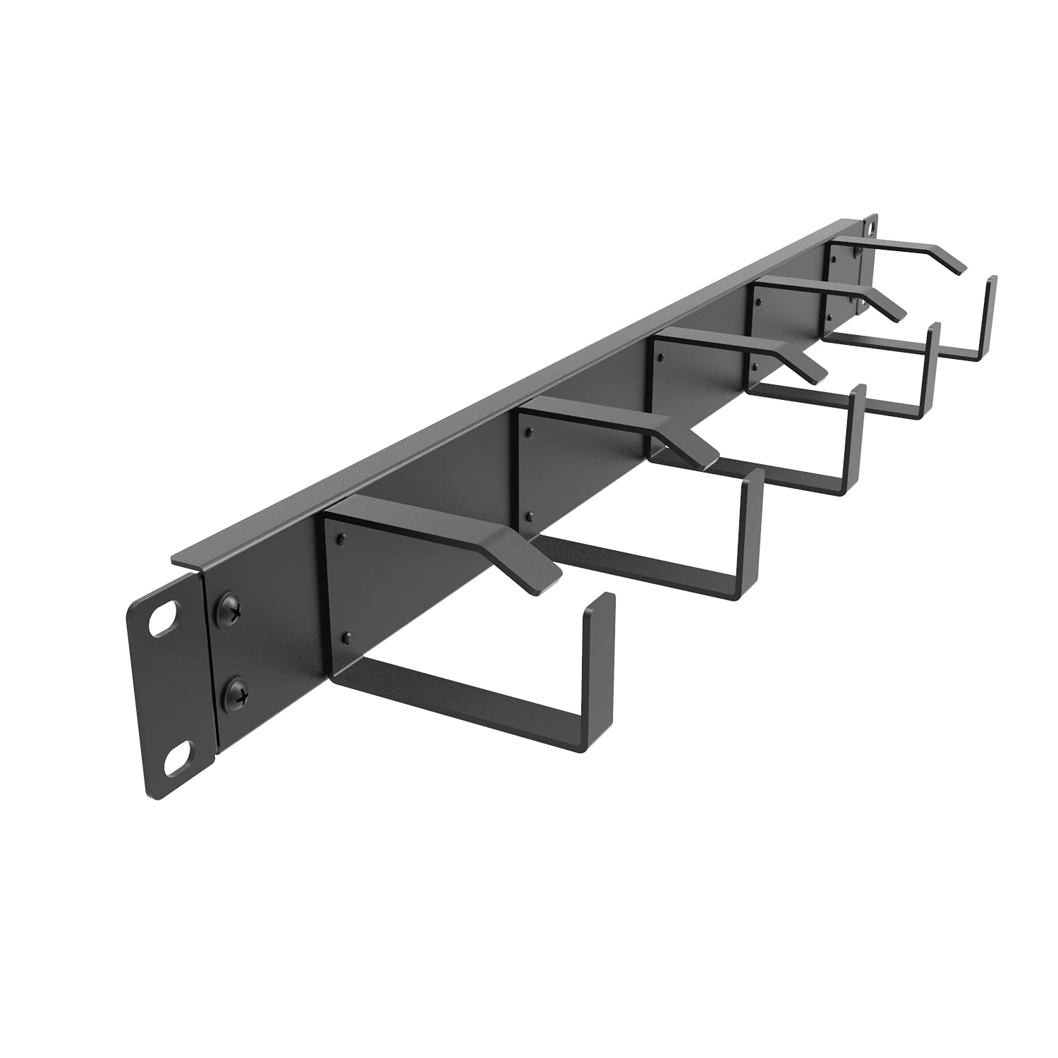Jingchengmei 19-Inch 1U Metal Horizontal Rackmount Cable Manager with 5 D-Rings (1UCM5R440, Black)