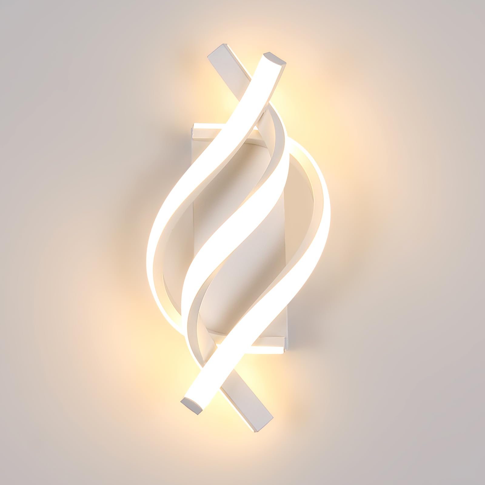 DAXGD Modern Wall Lights, Indoor LED Wall Lamp 22W 2500 LM, Bedroom Wall Sconces Curved Design 3000K Warm Light for Hallway Living Room, White