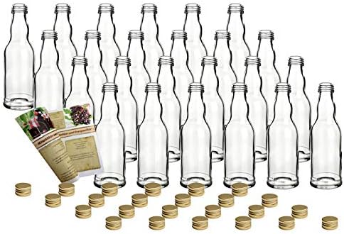 gouveo Set of 24 empty 200 ml screw cap glass bottles including gold screw cap and 28-page recipe booklet. Liquor bottles, spirit bottles, vinegar bottles, oil bottles