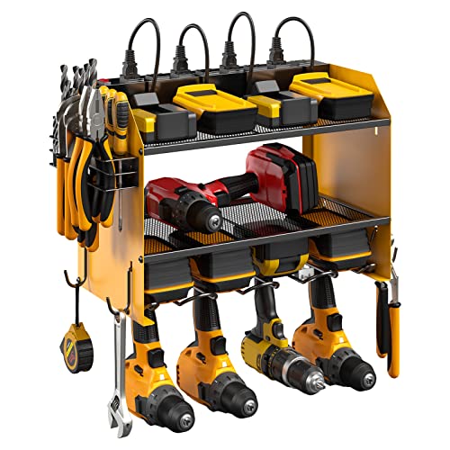 CCCEI Modularer Elektrowerkzeug-Organizer Wandhalterung mit Ladestation Garage Bohrschrauberregal mit Haken Schwerlastregal Werkzeugbatteriehalter ein