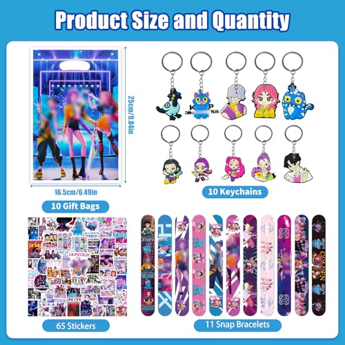 Niaetuto 97pcs KPO Small Toy Birthday Invites, Dem-ons H_Hunter Birthday Invites, Pinata Birthday, 65 Stickers, 12 Bracelets, 10 Keyrings, 10 Gift Bags for Birthday Parties