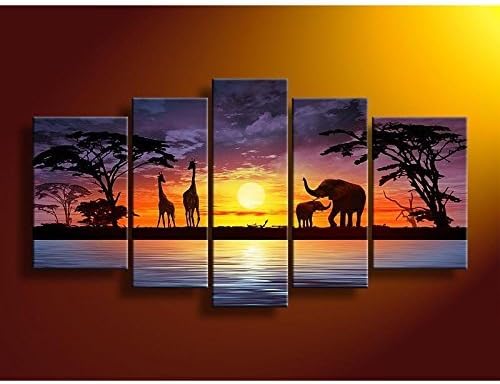 Yuzart Wall Art African Tribe House Beauty Home Decoration Abstract Landscape Oil Painting on Canvas 5pcs/set in M Size