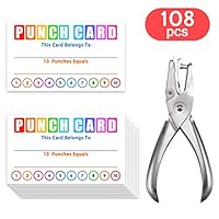 Punch Cards Circle Hand Punch Kit, 3.5" x 2.1", Incentive Loyalty Reward Card for Classroom Business Kids Behavior Students Teachers, Pack of 108