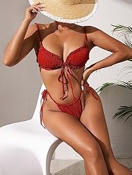 Lilosy Sexy Ribbed Ruffle G String Tie Triangle