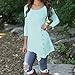Goddessvan Plus Size Tops, Women Long Sleeve Loose Shirt Button Trim Round Neck Tunic Blouse T-Shirt (2XL, Blue)