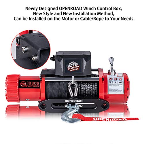 OPENROAD 13000Lbs 12 Volts Electric Winch, Winch for Truck/4×4/Jeep, 13000Lbs/5896kg Electric Winch Kit, with 26m/85ft Winch Synthetic Rope, Towing Off-Road Electric Winch Recovery kit (13000Lbs Red) - Image 2