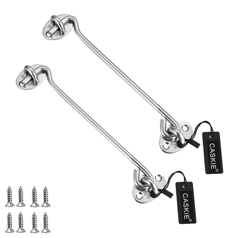 10 inch Cabin Hook and Eye 2PCS Made of 304 Stainless Steel, Heavy Duty Hook and Eye Lock for Shed, Gate and Garage Door - CASKIE