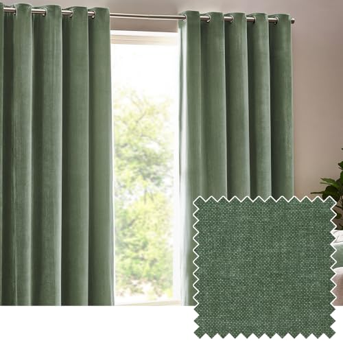 Yard Heavy Chenille Eyelet Curtain Pair (Eucalyptus, 168 x 137 cm)