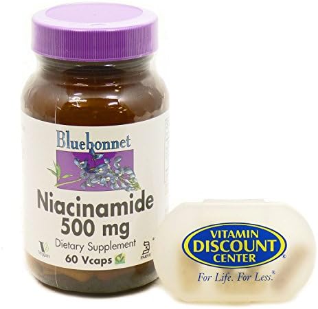 Bundle – 2 Items : Niacinamide 500 mg by Bluebonnet - 60 Vegetarian Capsules and 1 VDC Pill Box