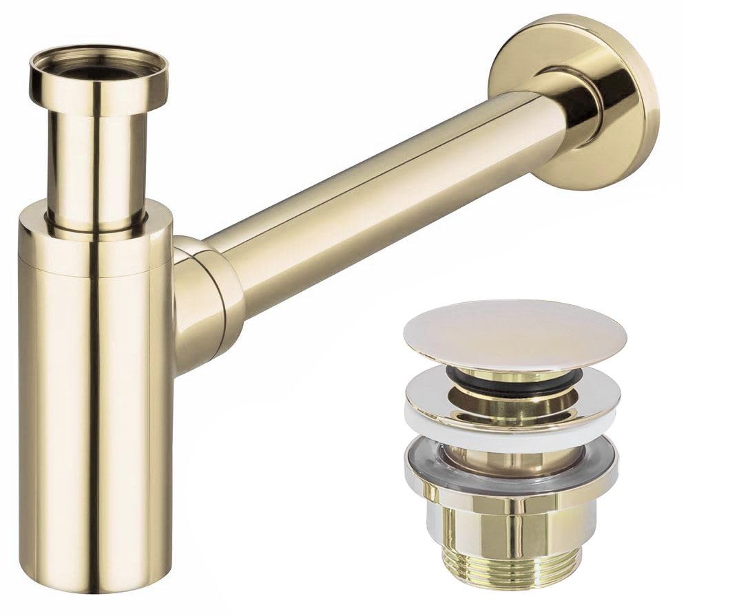 REA Click Clack Siphon for Washbasins + Drain Valve Set of 2 Assorted Colours (Gold)
