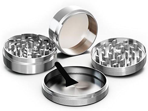 Herb Grinder – Spice and Tobacco Grinder with Stainless Steel Pollen Catcher- Heavy Duty Aerospace Aluminum Metal 4 Piece Set Manual Kitchen Grinder With Smooth Grinding Technology - Cuts Thru Tough Herbs And Spices Like Butter