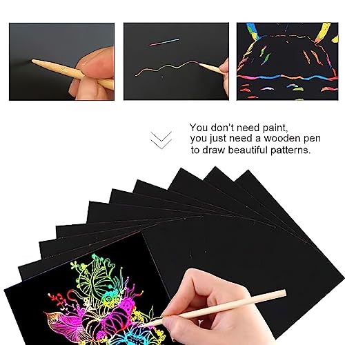 Koogel Scratch Paper Art Set, 50PCS Rainbow Magic Scratch Paper for Kids Scratch Off Art Crafts for DIY Crafts Birthday Gift