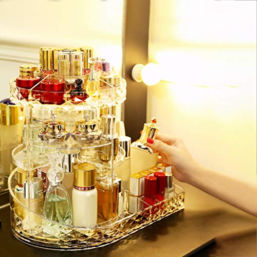 Sinwo Rotating Makeup Organizer DIY Adjustable Carousel Spinning Holder Storage Rack Cosmetics Organizer Box -Ship from USA (Clear) - Thumbnail 2