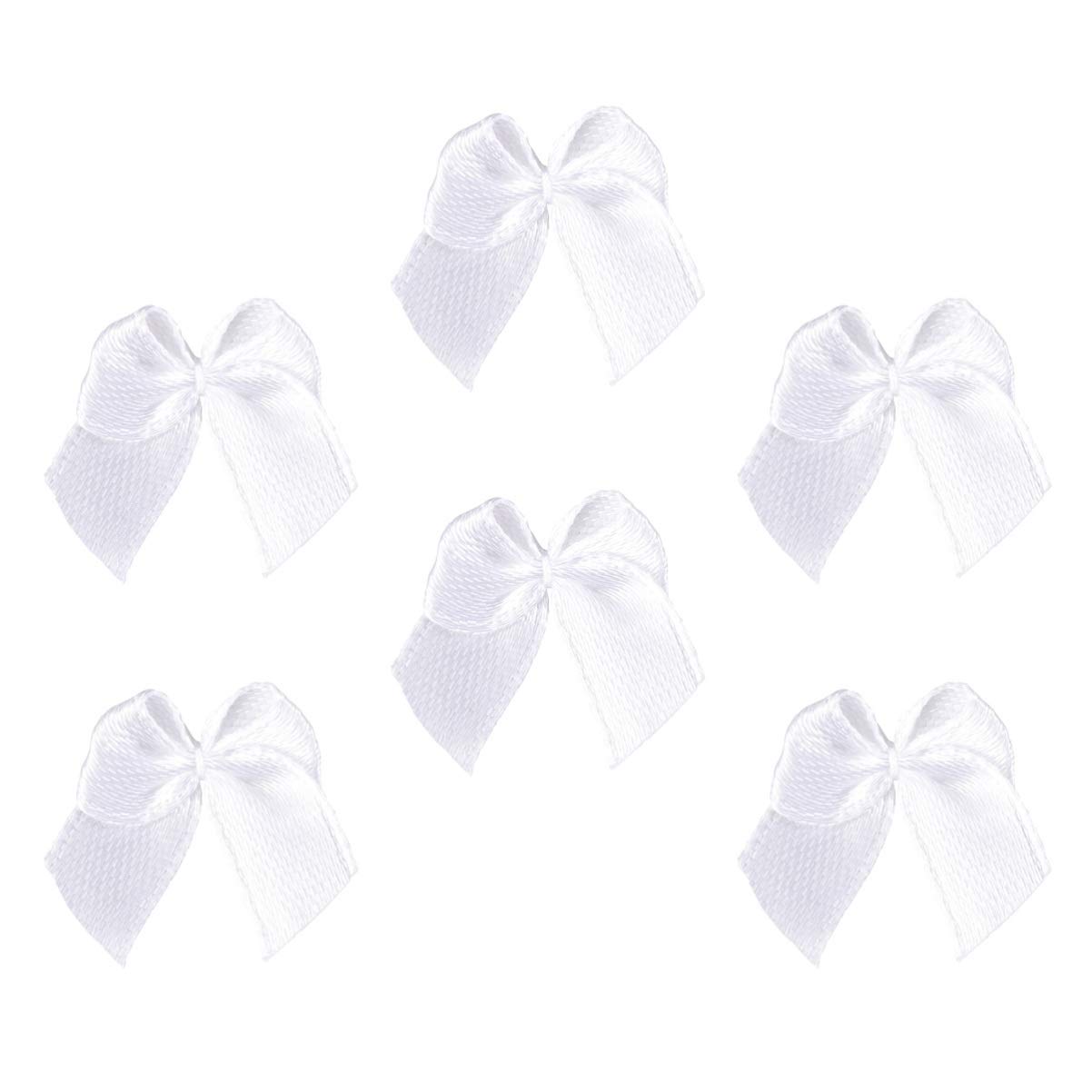 HEALLILY 100pcs Mini Satin Ribbon Bows Small Bow Grosgrain Bows for DIY Craft Gift Warpping Hair Clips Sewing Crafting Scrapbooking White