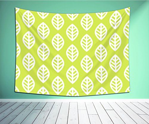 Avamam Tapestry Wall Art Nature Abstract Geometric Spring Themed Green Leaves Repeating Pattern On White Background Green White 6-S Wall Hanging For Bedroom Living Room Dorm Size-60"Wx51"H