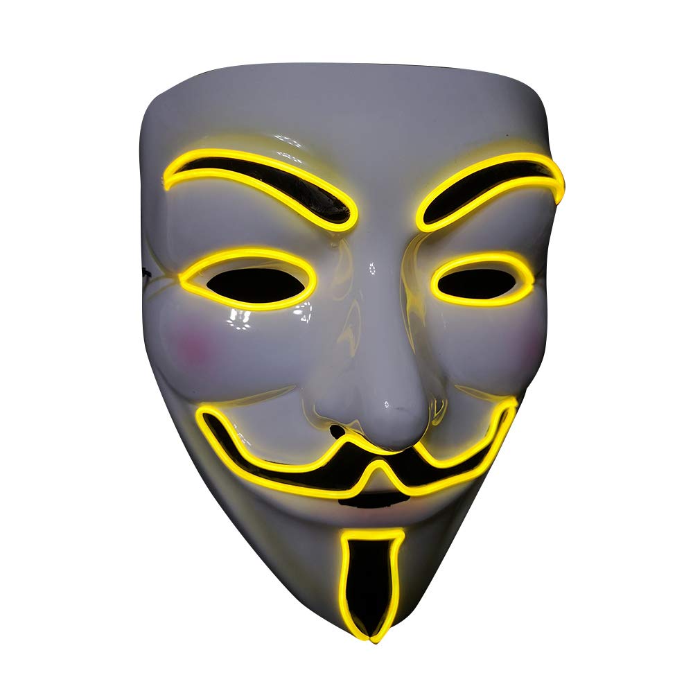 SOUTHSKY LED Mask V For Vendetta Neon EL Wire Light Up For Halloween,Christmas,Carnival,Festival,Costume Cosplay Party (V-Yellow)