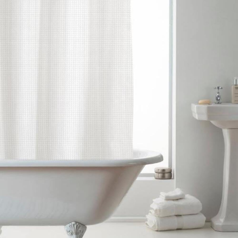 Waffle Shower Curtain With Liner White, Large