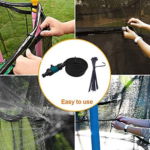 Children playing on a water trampoline with sprinkler hose attached for summer fun.