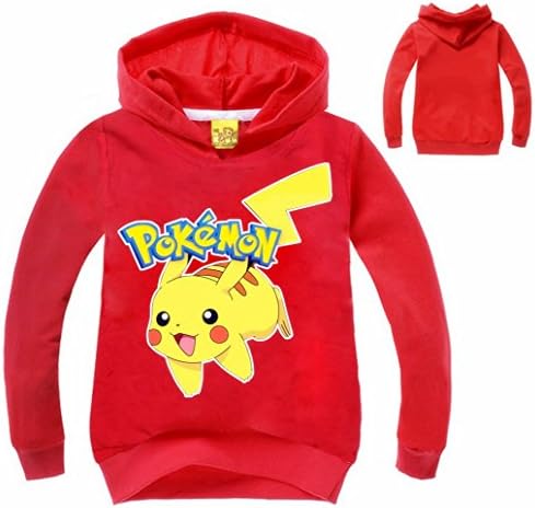 Kids Boys Girls Unisex Pokemon Hoodies Sweatershirts Christmas Gifts Size 3-7T (7T, Red)