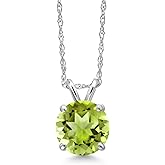 Gem Stone King 14K White Gold Green Peridot Pendant Necklace for Women | 1.45 Cttw | Gemstone August Birthstone | Round 7MM | With 18 Inch Chain