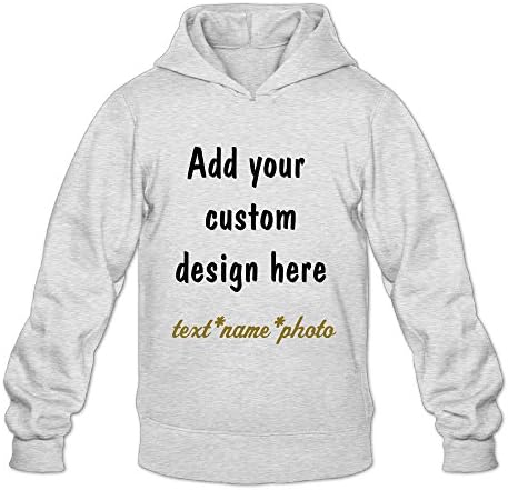 Men's Hooded Sweatshirt Add Your Own Custom Text Name Personalized Message or Image Sweater Hoodie (Ash XL)