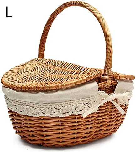 RONDA Handmade Wicker Basket Camping Basket Picnic Basket Commercial Storage Basket with lid Handle Picnic Basket Wicker Color Wooden