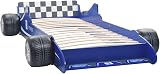 vidaXL Children's Race Car Bed Frame - Blue, 90x200 cm, Safety Rails view 5