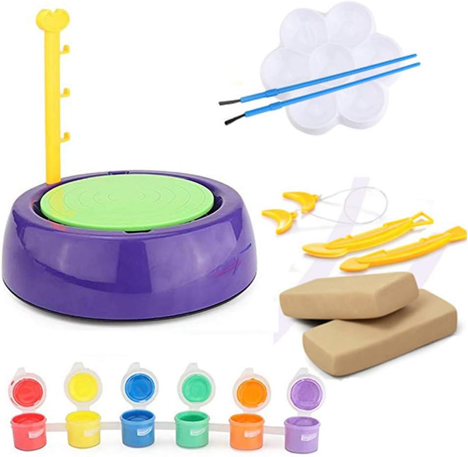 Wenini Beginners Pottery Wheel Kit for Kids, Educational Creative DIY Pottery Wheel, with Clay Paints and Tools DIY Toy for Kids for Fun (Multicolor)
