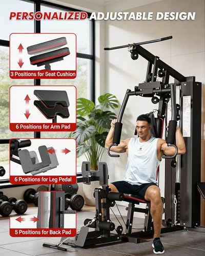 Home Gym Equipment, Multifunctional Home Gym Machine with 150 Lb Weight Stack for Back, Chest, Arms, Legs, All in One Exercise Station, Full Body Workout Machine for Strength Training