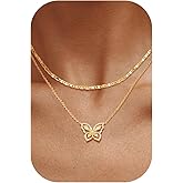 MEVECCO Layered Butterfly Necklace Stackable 18k Gold Plated Dainty Charm Choker Layering Pendant Necklace Stack for Women Trendy Jewelry Set Gift