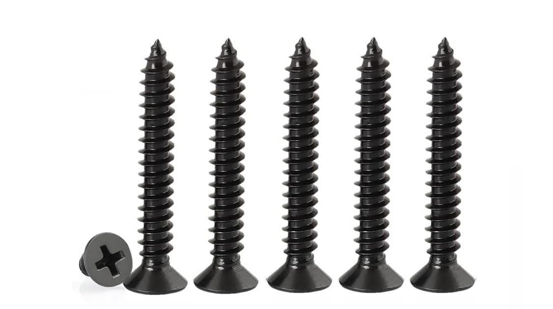 M4 Phillips Flat Head Self Tapping Screws, 50 PCS Black 30mm Carbon Steel Wood Screws for DIY Woodworking With Box