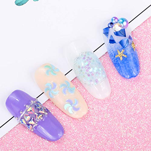 image for gootrades 12 Pots/set Nail Sequins Powder, Mermaid Half-Pearl Star Moo