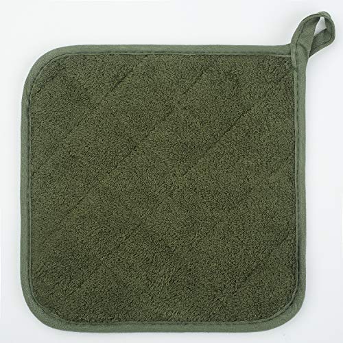 Lifaith 100% Cotton Kitchen Everyday Basic Terry Pot Holder Heat Resistant Coaster Potholder for Cooking and Baking Set of 5 Olive Green