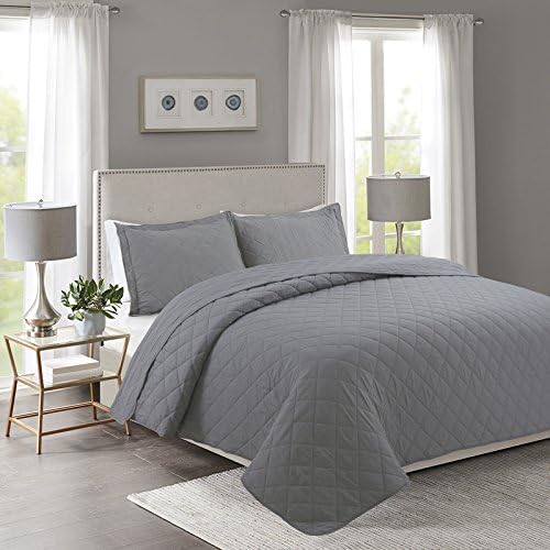 YESHOME Quilt Set Gray King Size（106"x 96"）-Hypoallergenic Diamond Pattern Soft Bedspread Microfiber Coverlet for All Season-2 Piece（Include 1 Quilt，2 Shams）