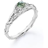 Luyona Natural Moss Agate Ring - 925 Sterling Silver Green Moss Agate Promise Ring for Women