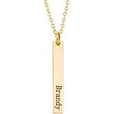 HotMixCold Vertical Thin Bar Necklace, Personalized Minimal Skinny Bar Initial Jewelry, Delicate Layering