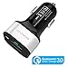 Quick Charge 3.0 Car Charger [QC 3.0] Fast Charger - LOVPHONE 2-Port / Dual USB Car Charger Adapter [QC 2.0 Compatible] Black Set with Micro USB Cable and Type-C adapter