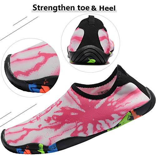 Mens Womens Water Shoes Quick Dry Barefoot for Yoga Swim Diving Surf Aqua Sports Pool Beach (Pink Thunder 36)