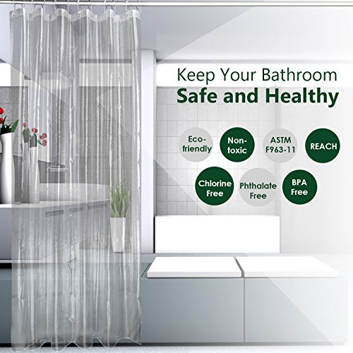 Shower Curtain Liner, Feagar Mold&Mildew Resistant Waterproof Anti-bacterial 72x72 Inch PVC Free, Non Toxic,Eco-Friendly,Odorless Bathroom Set for Bath tub or Shower Stall (Clear Transparent Enhanced)