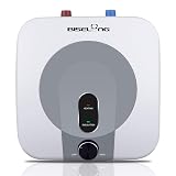 110V-120V 1440-1500W Small Under Sink Tank 2.5 Gallon Water Heater Hot Storage,Mini Instant Electric RV TR Trailer Kitchen Compact,Food Truck 2 PCs 16” Long 1/2”FIP Stainless Steel Hose (BI-2.5)