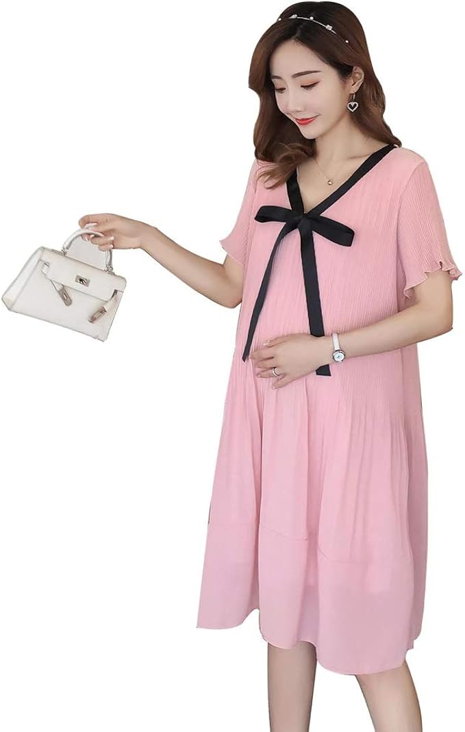 Amazon Co Jp Jocolate ジョコレート マタニティ ワンピース 夏 半袖 シフォンワンピース ピンク リボン 大きい かわいい レディース マタニティウェア 服 ファッション小物