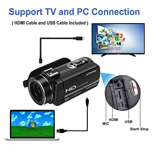 Video Camera Camcorder , Aitechny Vlogging Camera FHD 1080P 30FPS Camera 24MP 3.0 Inch LCD Touch Screen Digital Video Camera IR Night Vision YouTube Camera with Mic Remote Control 2 Batteries