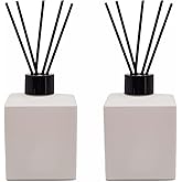 2PCS 200ml Reed Glass Diffuser Set,Essential Oil Container,6.7oz Refillable Empty Glass Bottles with Sticks,Diffuser Jars for Home Oil Fragrance Matte White (200ml Square)