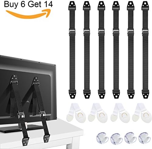 Furniture Safety Straps, INKERSCOOP Safety Baby Metal Proof TV Mounting Heavy Duty Straps Webbing Metal Buckle 6 Pack (FREE GIFT: 4 Drawer Safety Locks, 4 Corner Protectors)