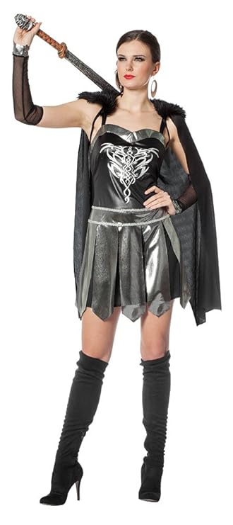 Karneval-Klamotten Gladiatorin Kostüm Damen Römische Kriegerin Kostüm Gladiator-in Damenkostüm Silber schwarz Größe 44