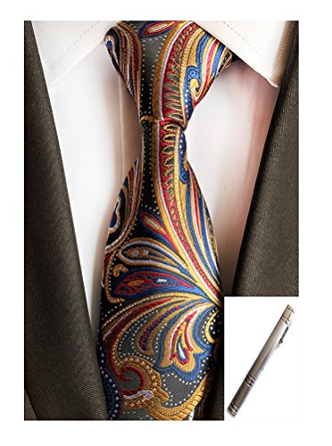MOHSLEE Men's Luxury Floral Suit Tie Woven Feast Metal Necktie tie Clip Gift Set