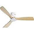 Sofucor 52 Inch Low Profile Ceiling Fan No Light Wood Fan Blades Flush Mount Ceiling Fan Noiseless Reversible DC Motor Remote Control Without Light (White)